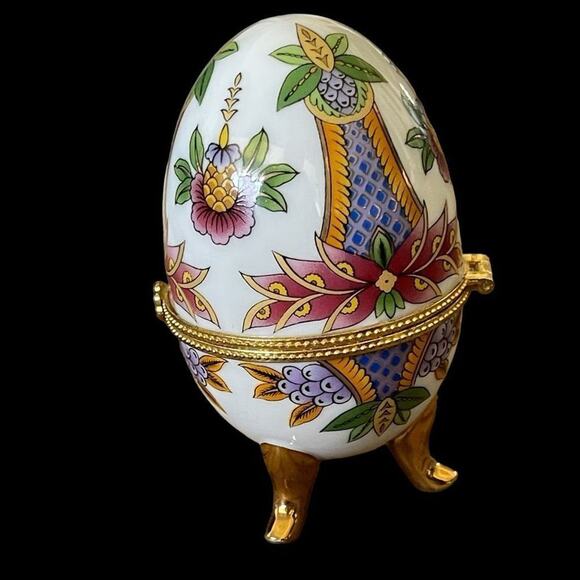 Porcelain Faberge Style Hand Painted Egg Trinket Box Unique Gift Jewelry Holder - Picture 3 of 9